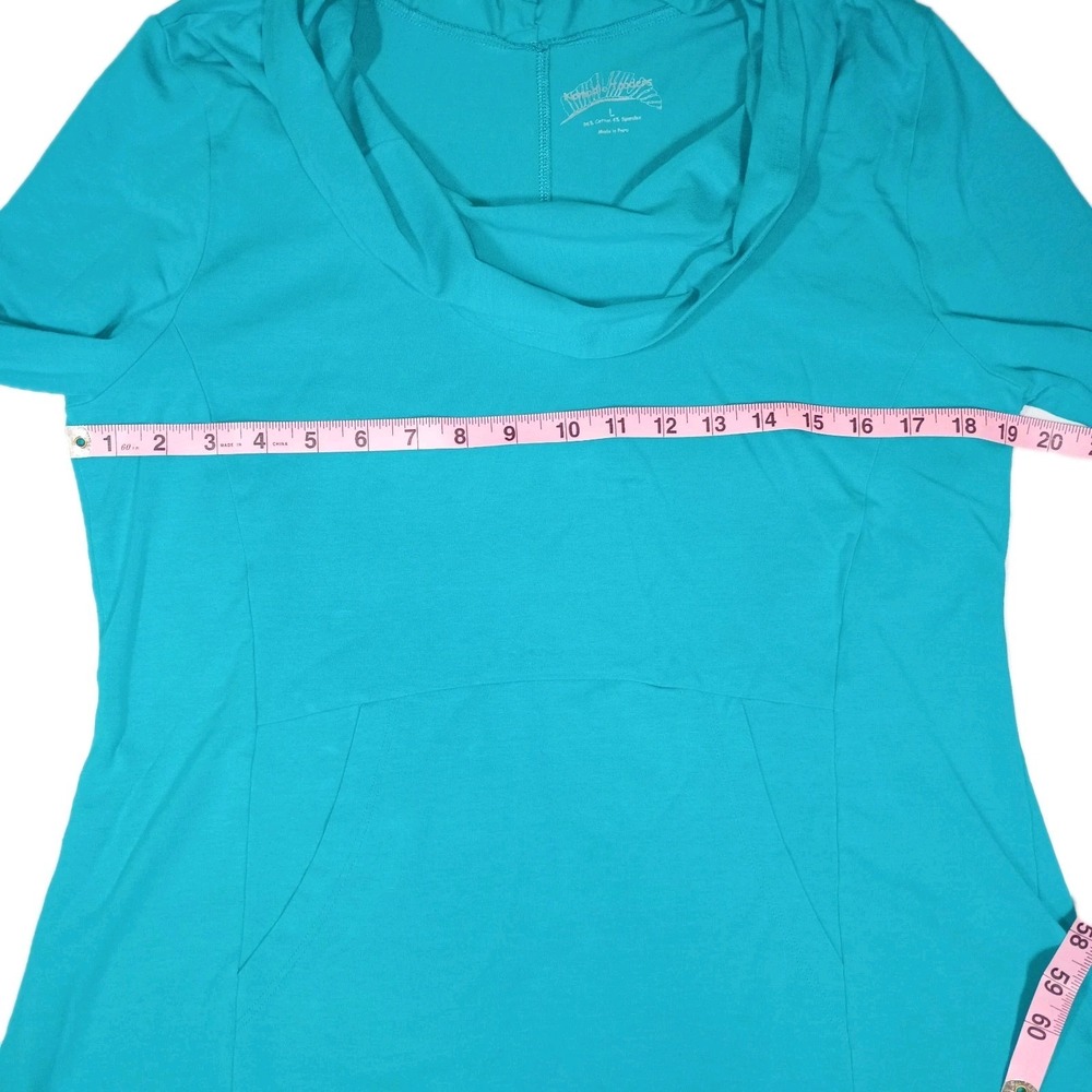 Nomadic Traders Cowl Neck Pullover Women's L Teal Hi-Lo Hem Pockets Fitted Long - Picture 6 of 7